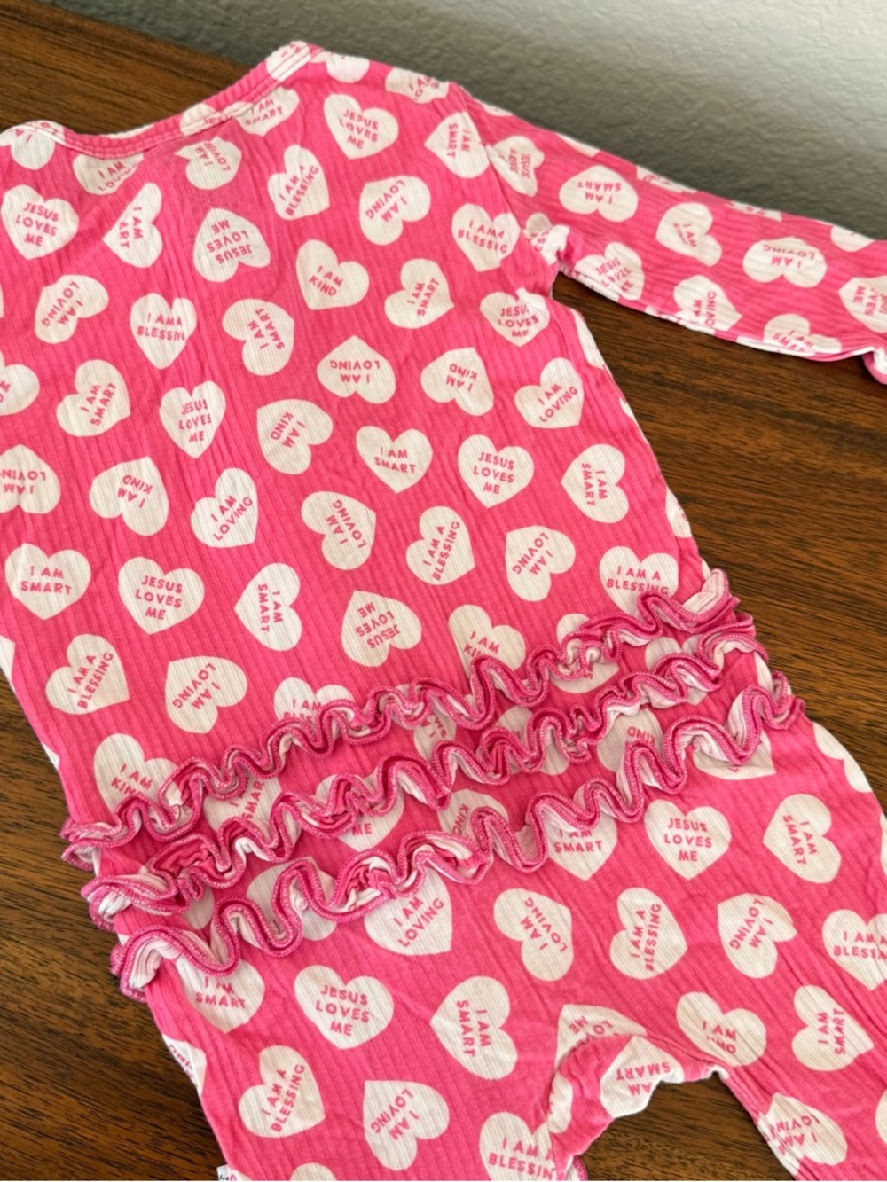 Little Pajama Co. Pink Heart Affirmation Ruffle PJs - 12-18M